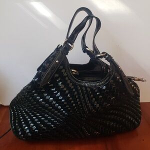 Pristine Cole Haan Genevieve Woven Triangle Classic Black Leather